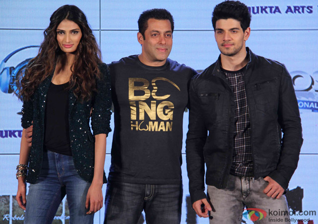 Athiya Shetty, Salman Khan and Sooraj Pancholi at an event