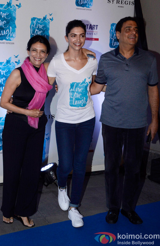 Deepika Padukone, Ronnie Screwvala and Zarina Mehta during the launch of her NGO The Live Love Laugh Foundation 