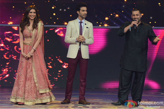 Karishma Tanna and Salman Khan during the Diwali shoot of Prem Ki Diwali for Life OK channel