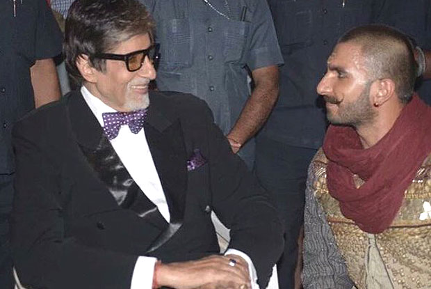 Amitabh Bachchan and Ranveer Singh on the sets of Bajirao Mastani