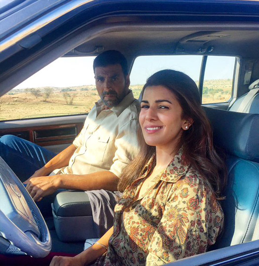 Akshay Kumar and Nimrat Kaur on the sets of Airlift