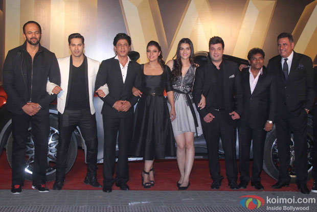  Rohit Shetty, Varun Dhawan, Shah Rukh Khan, Kajol, Kriti Sanon, Varun Sharma, Johnny Lever and Boman Irani during the trailer launch of film Dilwale