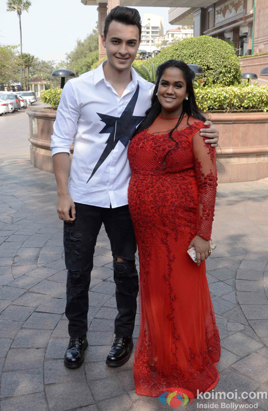 Arpita Khan along with her husband Aayush Sharma during her baby shower ceremony 
