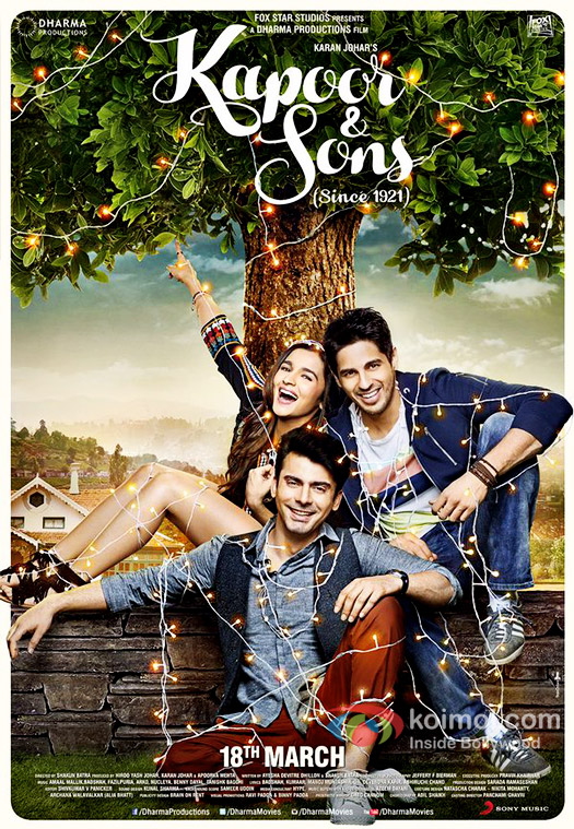 Alia Bhatt, Fawad Khan and Sidharth Malhotra in a still from 'Kapoor & Sons' movie poster 