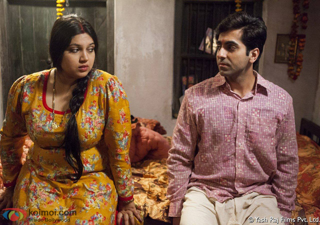 Bhumi Pednekar and Ayushmann Khurrana in a still from movie 'Dum Laga Ke Haisha'