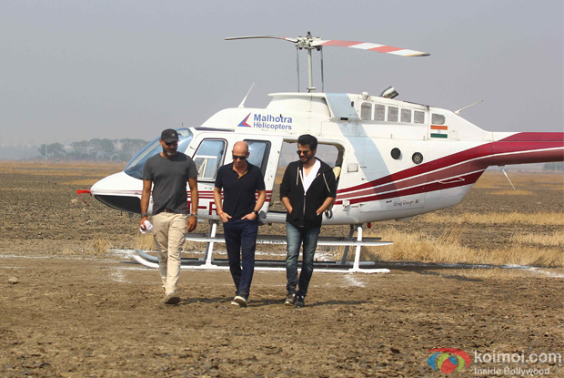 Abhinav Deo, Anil Kapoor and Howard Gordon during the on location shoot of TV serial '24' season 2