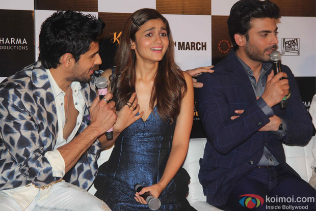 Sidharth Malhotra, Alia Bhatt and Fawad Khan during the trailer launch of film Kapoor and Sons