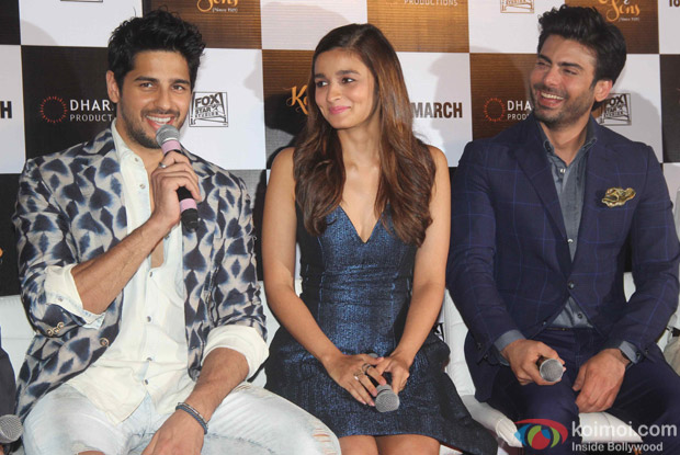 Sidharth Malhotra, Alia Bhatt and Fawad Khan during the trailer launch of film Kapoor and Sons