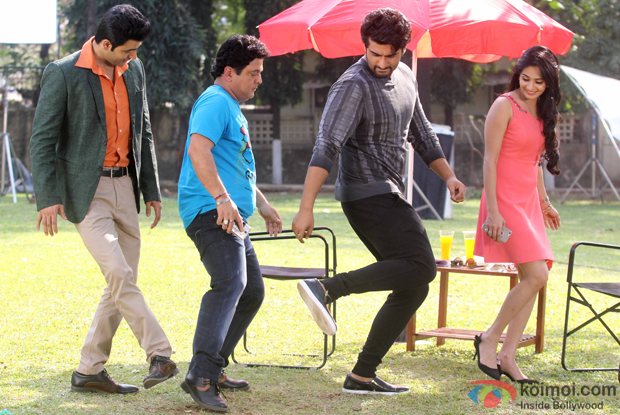 Ali Asgar, Arjun Kapoor and actor Krishna Gokani during the shooting for a special integration sequence for film Ki and Ka on the set TV serial Woh Teri Bhabi Hai Pagle