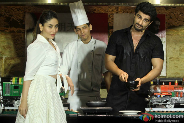 Arjun Kapoor and Kareena Kpaoor during the special lunch organised to promote film Ki and Ka 