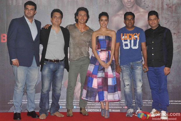 Sajid Nadiadwala, Siddharth Roy Kapur, Tiger Shroff, Shraddha Kapoor and Bhushan Kumar during the trailer launch of film Baaghi