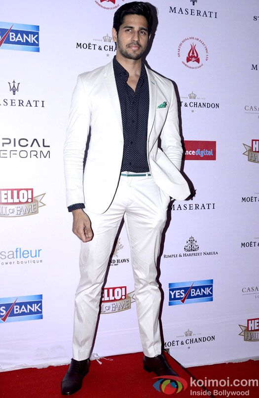 Sidharth malhotra during the Hello! Hall of Fame Awards 2016