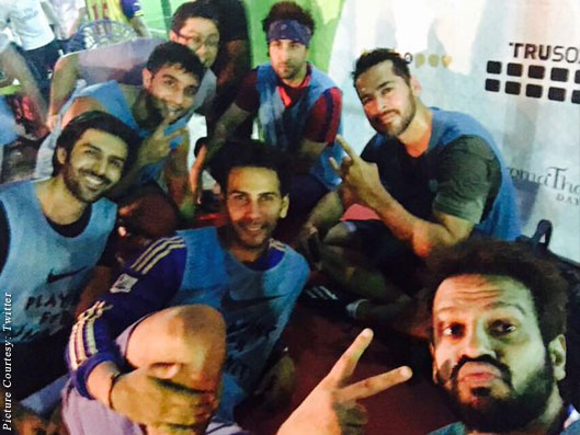 Kartik Aaryan, Ranbir Kapoor and Dino Morea spotted during the Football Match at Bandra