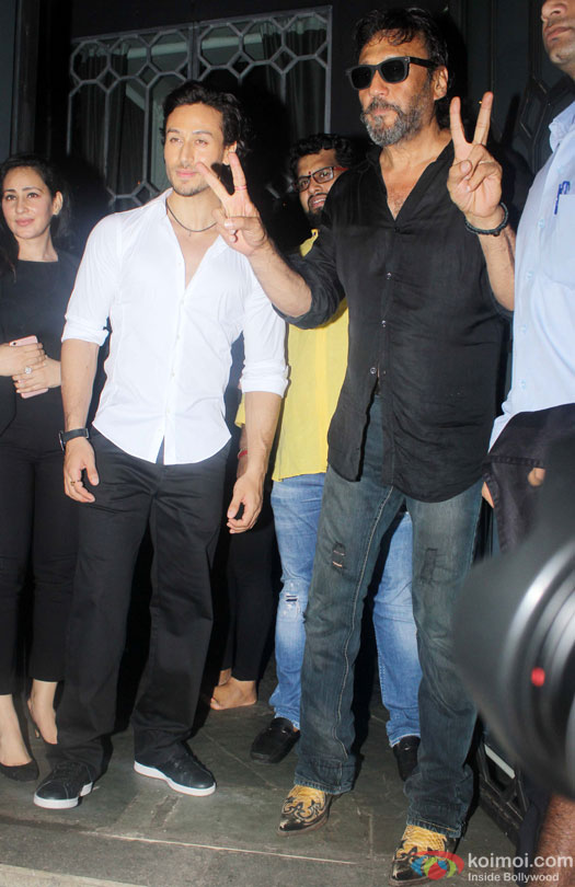 Tiger Shroff and Jackie Shroff during the success bash of film 'Baaghi'