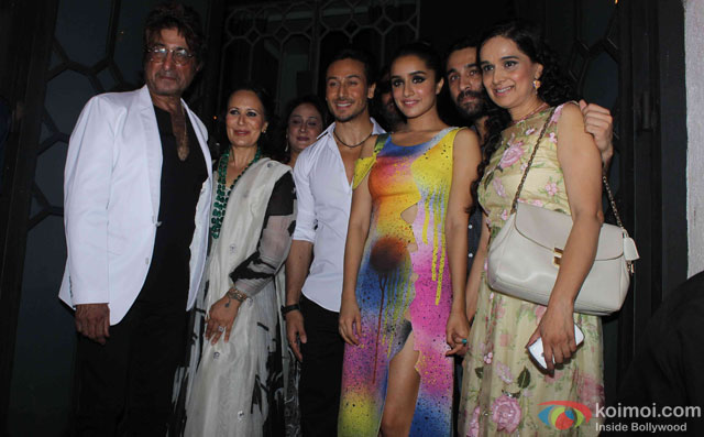 Shakti Kapoor, Tiger Shroff and Shraddha Kapoor during the success bash of film 'Baaghi'