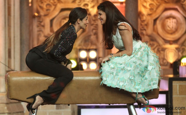 Malaika Arora Khan and Jacqueline Fernandez during the promotion of film 'Housefull 3' on the sets of 'India's Got Talent'