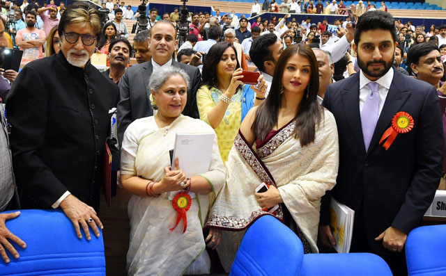 Amitabh Bachchan, Jaya Bachchan, Aishwarya Rai Bachchan and Abhishek Bachchan during the National Film Awards Ceremony