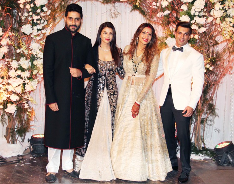 Abhishek Bachchan and Aishwarya Rai Bachchan during the Bipasha Basu - Karan Singh Grover's wedding