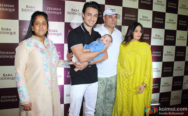 Arpita Khan, Aayush Sharma, Atul Agnihotri and Alvira Khan Agnihotri during the Baba Siddique's Iftar Party
