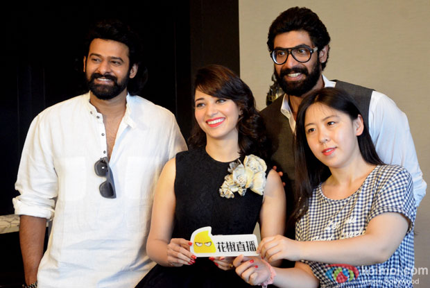 Prabhas, Tamannaah Bhatia and Rana Daggubati interacting with the Chinese media