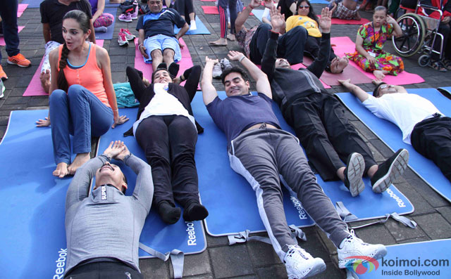 Tara Sharma, Mickey Mehta, Shaina NC and Arbaaz Khan during the International Yoga day