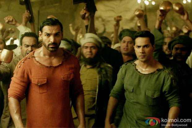 John Abraham, Varun Dhawan in a Sau Tarah Ke song still from Dishoom