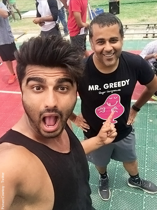 Arjun Kapoor and Chetan Bhagat on the sets of Half Girlfriend