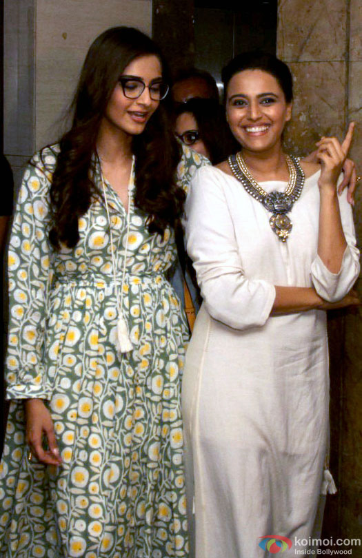 Sonam Kapoor and Swara Bhaskar during the special screening of film 'Nil Battey Sannata'