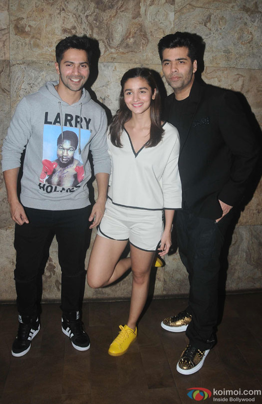 Varun Dhawan, Alia Bhatt and Karan Johar during the special screening of film 'Udta Punjab'