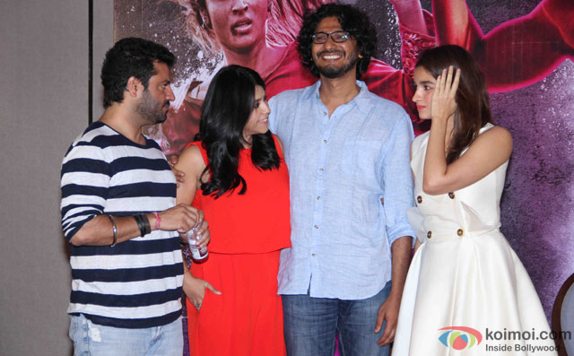 Vikas Bahl, Ekta Kapoor, Abhishek Chaubey and Alia Bhatt during the press conference of film 'Udta Punjab'