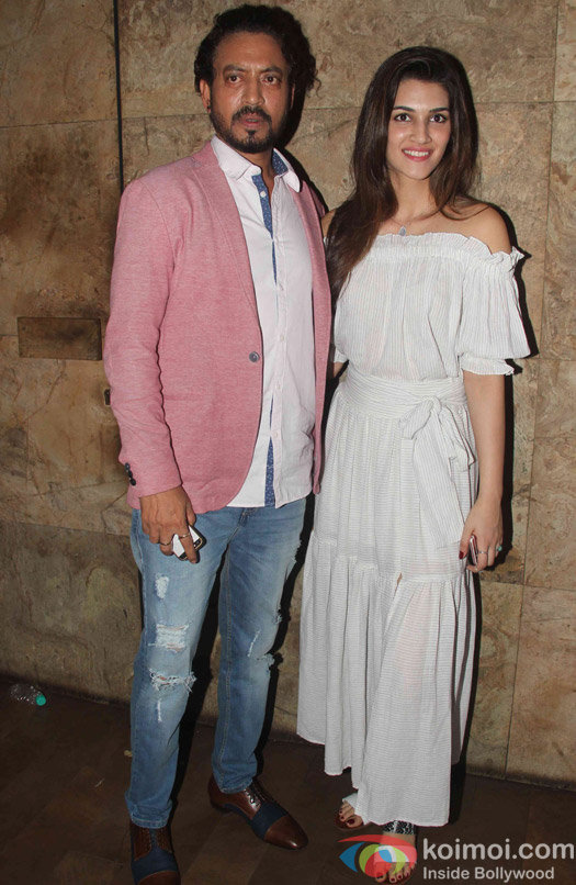 Irrfan Khan and Kriti Sanon during the screening of the film Madaari 