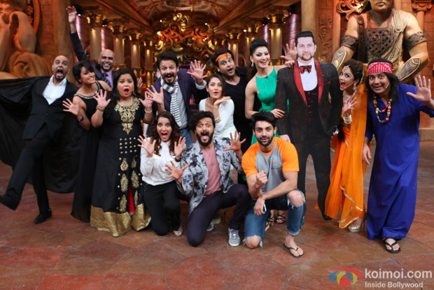 Ritesh Deshmukh, Vivek Oberoi, Urvashi Rautela, Puja Bose and Krishna on the sets of Comedy Nights Bachao