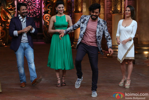 Ritesh Deshmukh, Vivek Oberoi, Urvashi Rautela, Puja Bose and Krishna on the sets of Comedy Nights Bachao