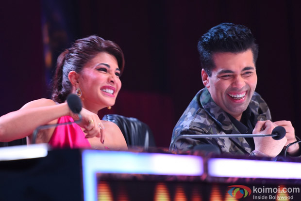 Jacqueline Fernandez and Karan Johar on the sets of Jhalak Dikhhla Jaa