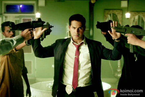 Varun Dhawan in a still from Dishoom