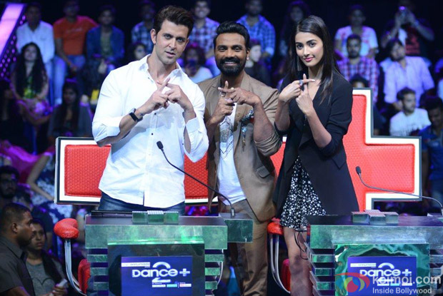 Hrithik Roshan, Remo D'Souza and Pooja Hegde on the sets of Dance + season 2 