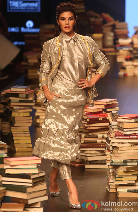 Jacqueline Fernandez displays during the Lakme Fashion Week Winter Festive 2016