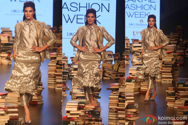 Jacqueline Fernandez displays during the Lakme Fashion Week Winter Festive 2016