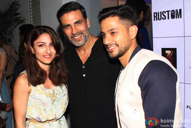 Soha Ali Khan, Kunal Khemu and Akshay Kumar during the Rustom Screening