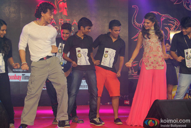 Tiger Shroff and Jacqueline Fernandez during the Promotion of film A Flying Jatt at Umang festival