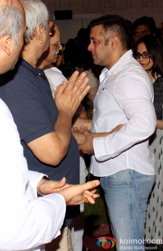 Salman Khan during a prayer meeting of filmmaker Rajjat Barjatya