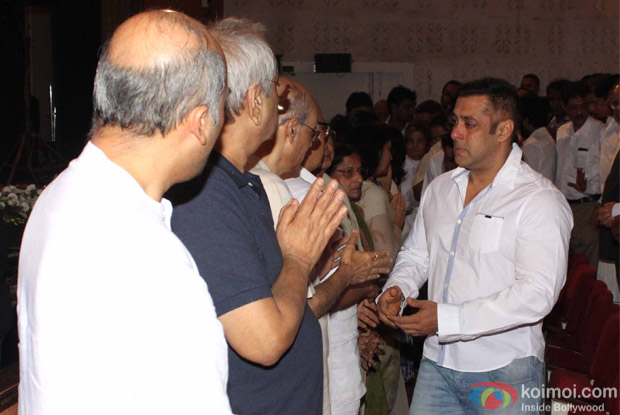 Salman Khan during a prayer meeting of filmmaker Rajjat Barjatya
