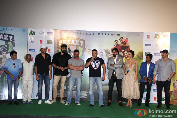 Salman Khan, Sohail Khan, Nawazuddin Siddiqui, Amy Jackson, Jas Arora and Arbaaz Khan during the trailer launch of film Freaky Ali