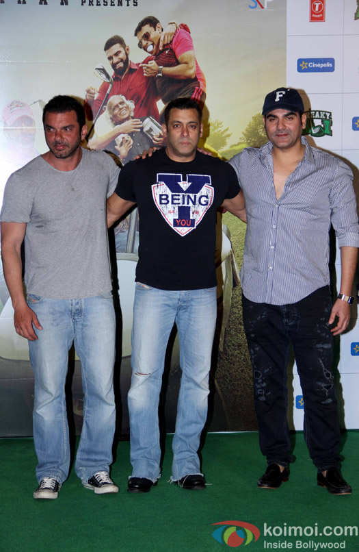 Salman Khan, Sohail Khan and Arbaaz Khan during the trailer launch of film Freaky Ali