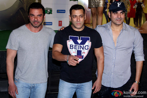 Salman Khan, Sohail Khan and Arbaaz Khan during the trailer launch of film Freaky Ali