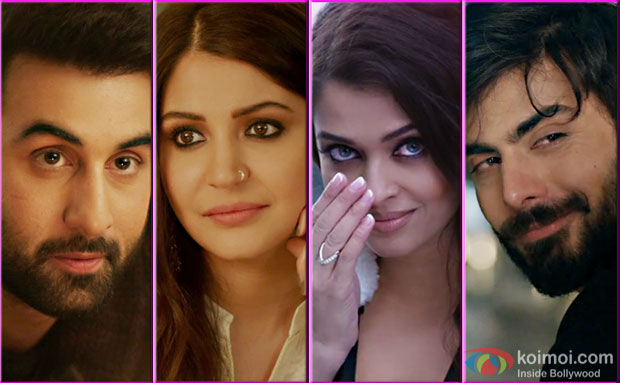 Ranbir Kapoor, Anushka Sharma, Aishwarya Rai Bachchan and Fawad Khan in a still from Ae Dil Hai Mushkil