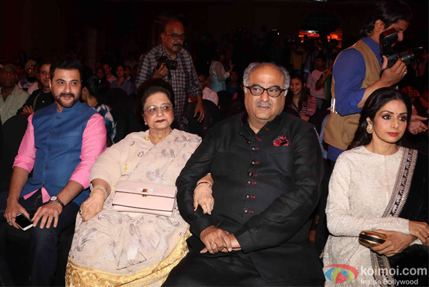 Sanjay Kapoor, Nirmal Kapoor, Boni Kapoor and Sridevi during the music launch of film Mirzya