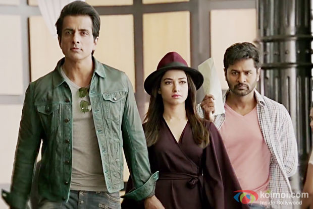 Sonu Sood,Tamannaah and Prabhudeva in a still from Tutak Tutak Tutiya