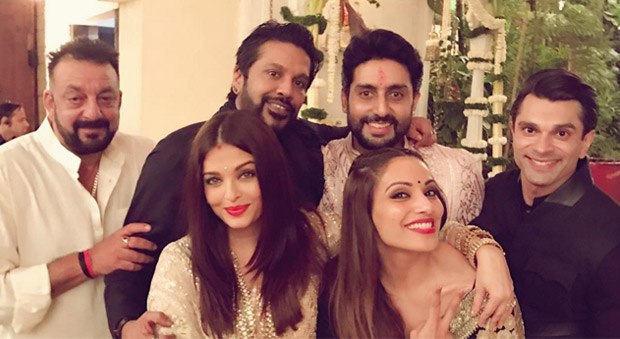 Sanjay Dutt, Aishwarya Rai Bachchan, Abhishek Bachchan, Karan Singh Grover and Bipasha Basu During The Amitabh Bachchan's Diwali party