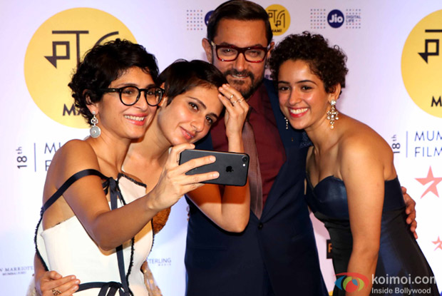 Fatima Sana Shaikh, Sanya Malhotra, Kiran Rao and Aamir Khan During The Jio MAMI 18th Mumbai Film Festival - Opening ceremony 